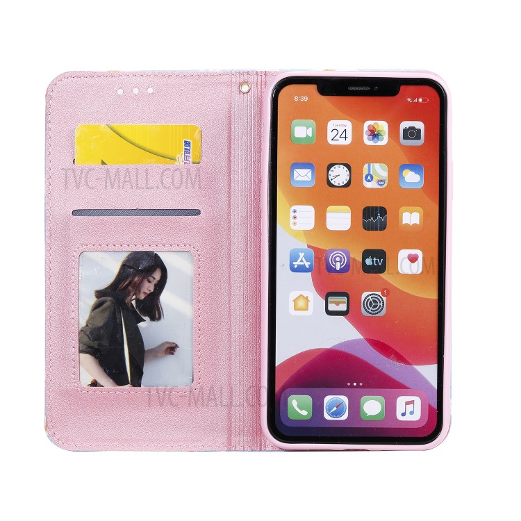 Daisy Pattern Flash Powder Stand Leather Card Holder Shell for iPhone 11 Pro Max 6.5 inch - Green-11