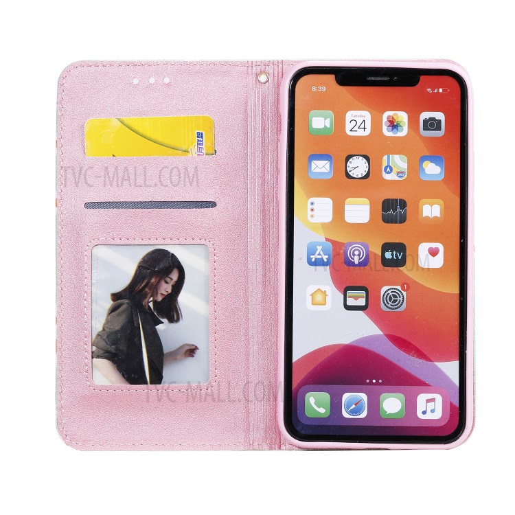 Daisy Pattern Flash Powder Stand Leather Card Holder Shell for iPhone 11 Pro Max 6.5 inch - Green-2