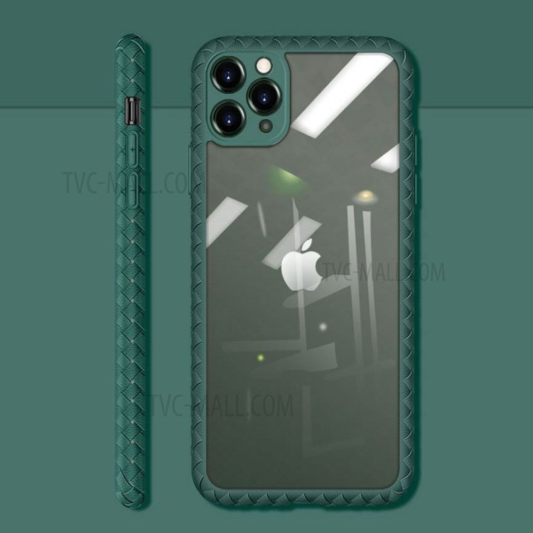Woven Texture TPU Frame PC Back Hybrid Phone Cover for iPhone 11 Pro Max 6.5 inch - Green