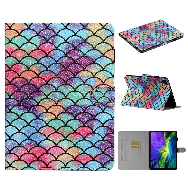 Pattern Printing Multi-angle Stand Leather Card Slot Tablet Case for iPad Pro 11-inch (2020)/(2018) - Fish Scale-1