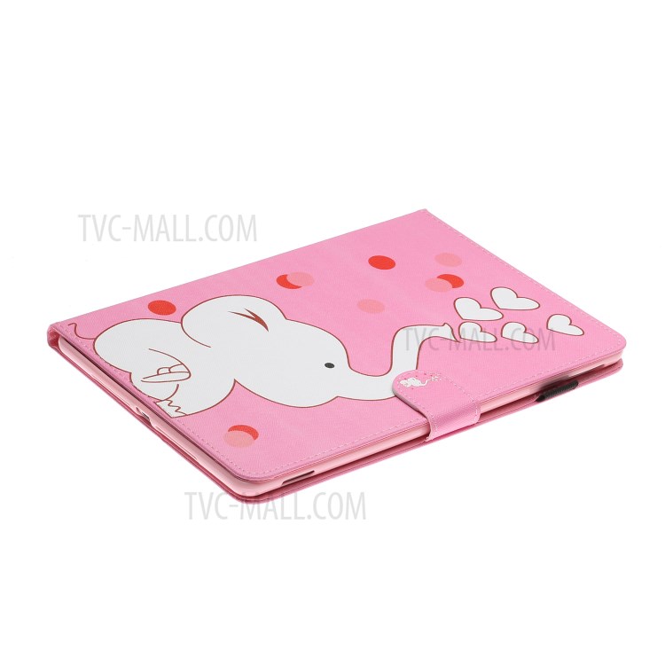 Pattern Printing PU Leather Card Holder Stand Tablet Cover for iPad 9.7-inch (2018)/(2017) / iPad Air 2 / iPad Air (2013) - Elephant and Heart-5