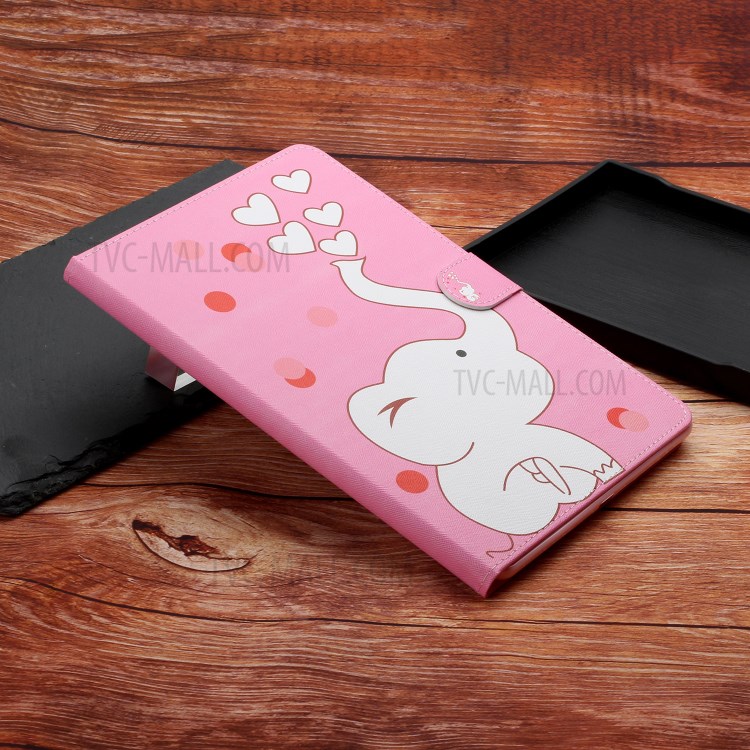 Pattern Printing PU Leather Card Holder Stand Tablet Cover for iPad 9.7-inch (2018)/(2017) / iPad Air 2 / iPad Air (2013) - Elephant and Heart-7
