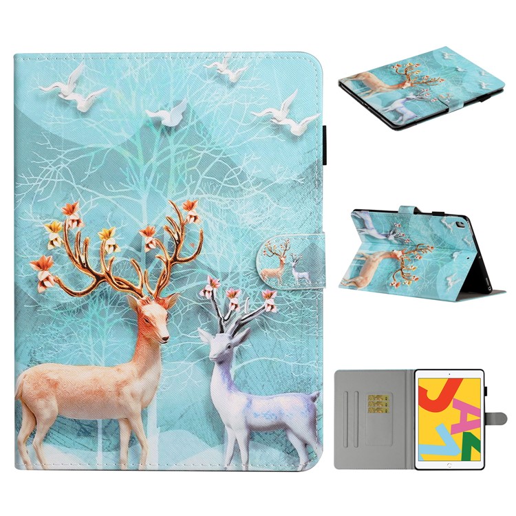 Pattern Printing PU Leather Card Holder Stand Tablet Cover for iPad 10.2 (2019) / iPad Air 10.5-inch (2019) - Elk-1