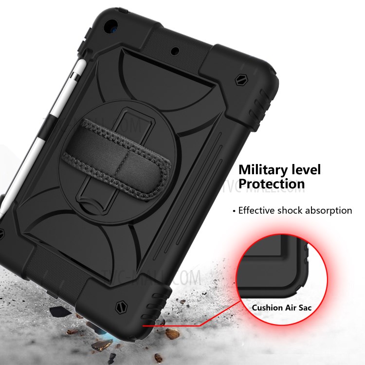 PC + TPU Hybrid Case with 360 Degree Swivel Kickstand Hand Strap and Shoulder Strap for iPad 10.2 (2019) - Black-5