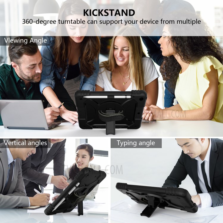 PC + TPU Hybrid Case with 360 Degree Swivel Kickstand Hand Strap and Shoulder Strap for iPad 10.2 (2019) - Black-6