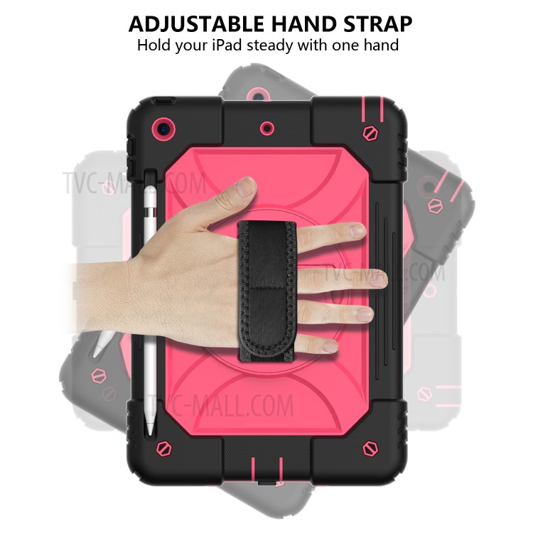 PC + TPU Hybrid Case with 360 Degree Swivel Kickstand Hand Strap and Shoulder Strap for iPad 10.2 (2019) - Rose-2