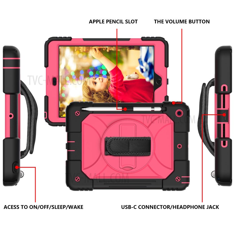 PC + TPU Hybrid Case with 360 Degree Swivel Kickstand Hand Strap and Shoulder Strap for iPad 10.2 (2019) - Rose-3