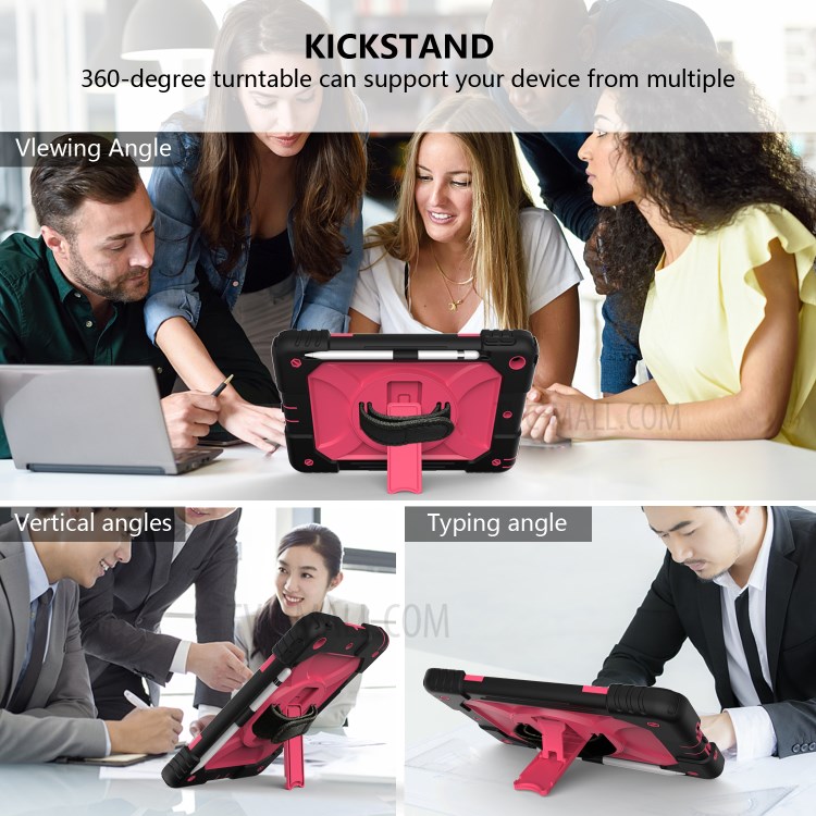 PC + TPU Hybrid Case with 360 Degree Swivel Kickstand Hand Strap and Shoulder Strap for iPad 10.2 (2019) - Rose-6