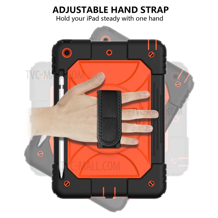 PC + TPU Hybrid Case with 360 Degree Swivel Kickstand Hand Strap and Shoulder Strap for iPad 10.2 (2019) - Orange-2