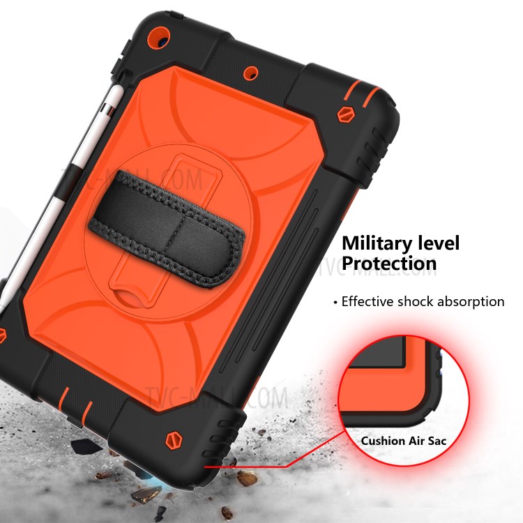 PC + TPU Hybrid Case with 360 Degree Swivel Kickstand Hand Strap and Shoulder Strap for iPad 10.2 (2019) - Orange-5