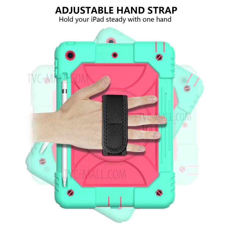 PC + TPU Hybrid Case with 360 Degree Swivel Kickstand Hand Strap and Shoulder Strap for iPad 10.2 (2019) - Green-2