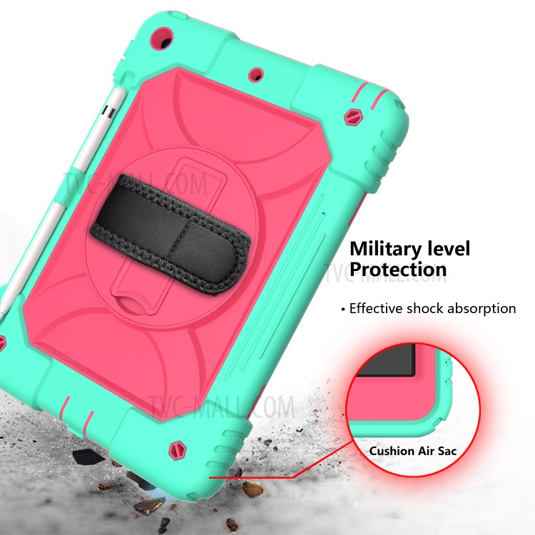 PC + TPU Hybrid Case with 360 Degree Swivel Kickstand Hand Strap and Shoulder Strap for iPad 10.2 (2019) - Green-5