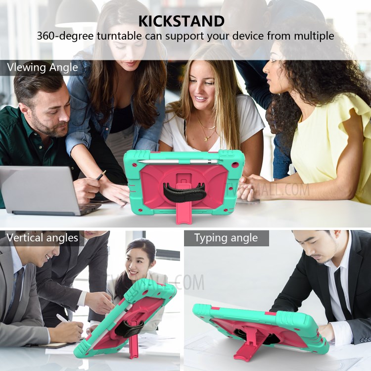 PC + TPU Hybrid Case with 360 Degree Swivel Kickstand Hand Strap and Shoulder Strap for iPad 10.2 (2019) - Green-6