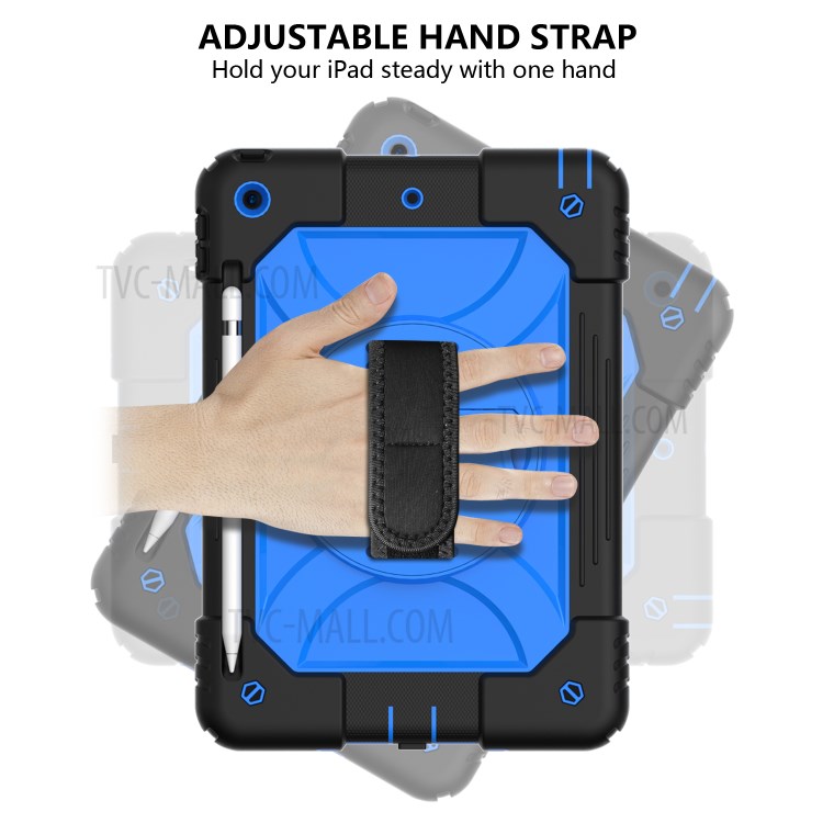 PC + TPU Hybrid Case with 360 Degree Swivel Kickstand Hand Strap and Shoulder Strap for iPad 10.2 (2019) - Black / Blue-2