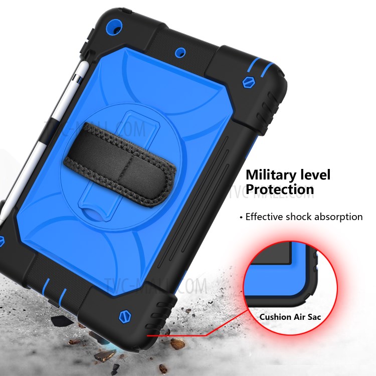 PC + TPU Hybrid Case with 360 Degree Swivel Kickstand Hand Strap and Shoulder Strap for iPad 10.2 (2019) - Black / Blue-5