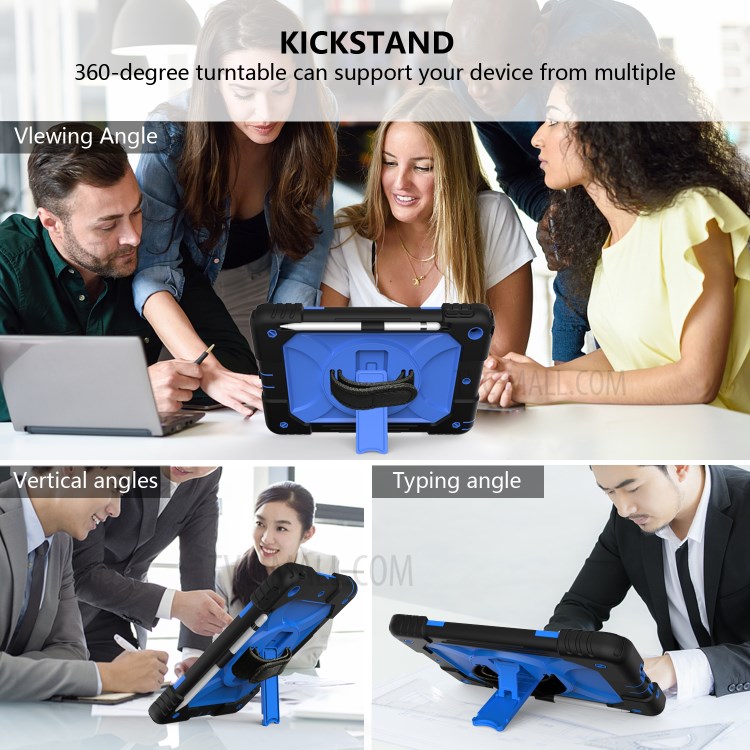 PC + TPU Hybrid Case with 360 Degree Swivel Kickstand Hand Strap and Shoulder Strap for iPad 10.2 (2019) - Black / Blue-6