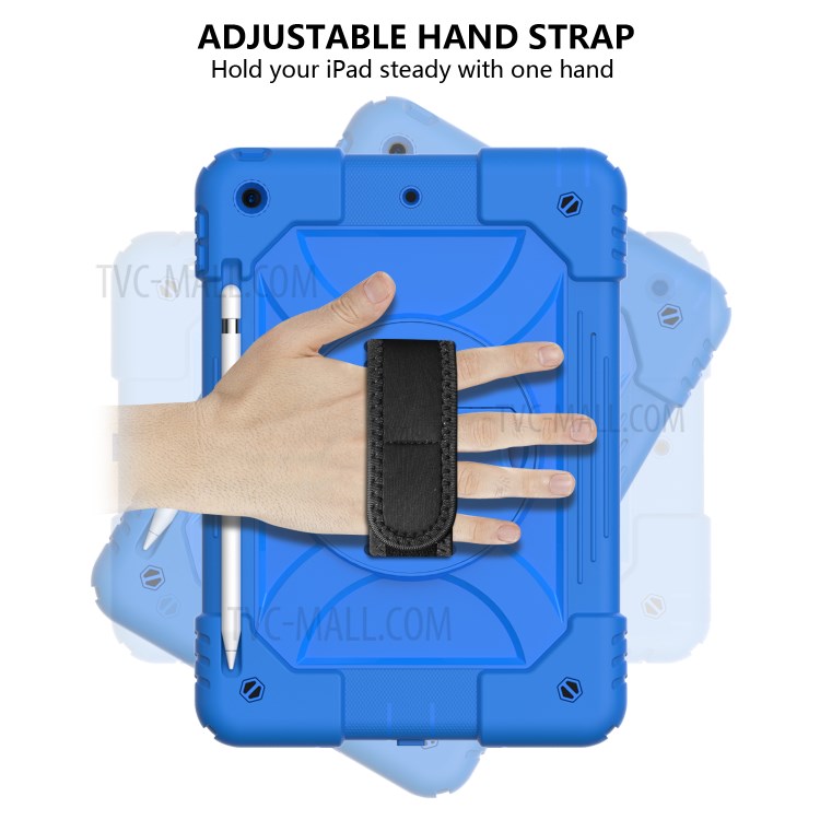 PC + TPU Hybrid Case with 360 Degree Swivel Kickstand Hand Strap and Shoulder Strap for iPad 10.2 (2019) - Blue-2