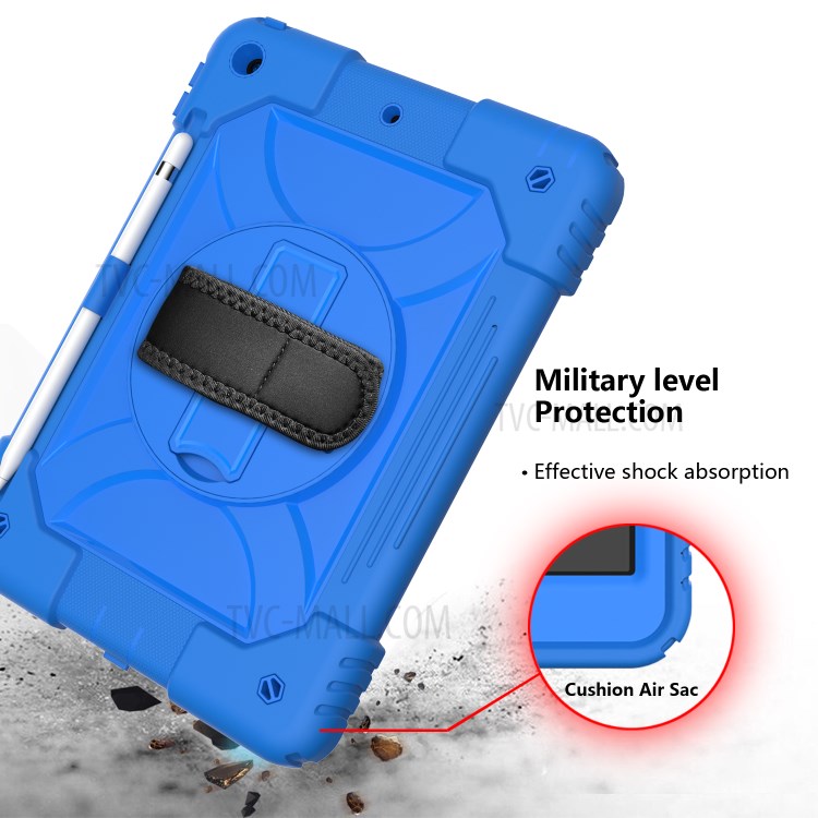 PC + TPU Hybrid Case with 360 Degree Swivel Kickstand Hand Strap and Shoulder Strap for iPad 10.2 (2019) - Blue-5