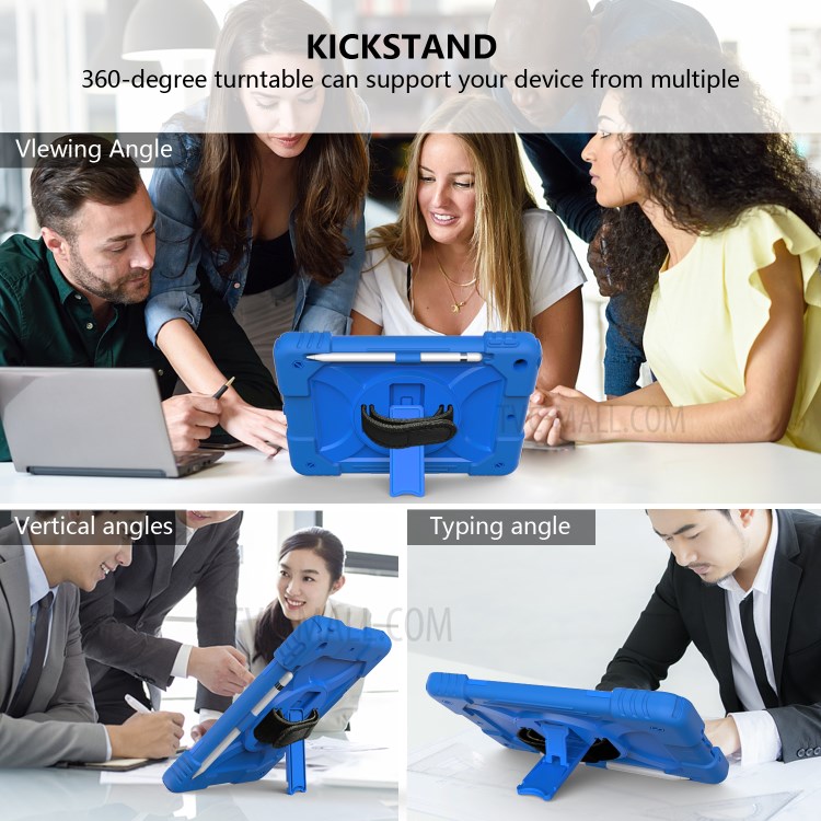 PC + TPU Hybrid Case with 360 Degree Swivel Kickstand Hand Strap and Shoulder Strap for iPad 10.2 (2019) - Blue-6