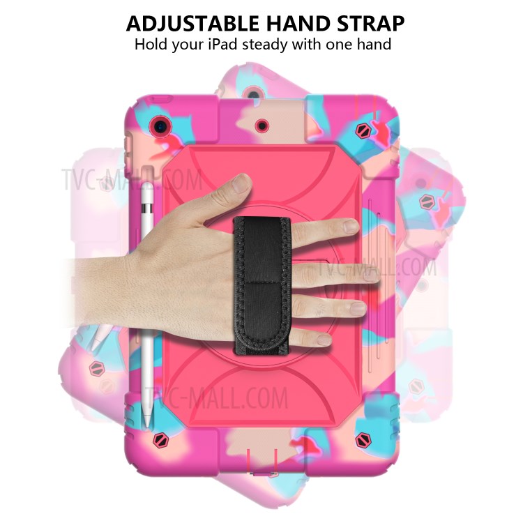 Rainbow Style 360° Swivel Handy Strap Kickstand PC Silicone Tablet Case with Shoulder Strap for iPad 10.2 (2019) - Rainbow/Rose-2