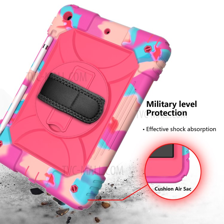 Rainbow Style 360° Swivel Handy Strap Kickstand PC Silicone Tablet Case with Shoulder Strap for iPad 10.2 (2019) - Rainbow/Rose-5