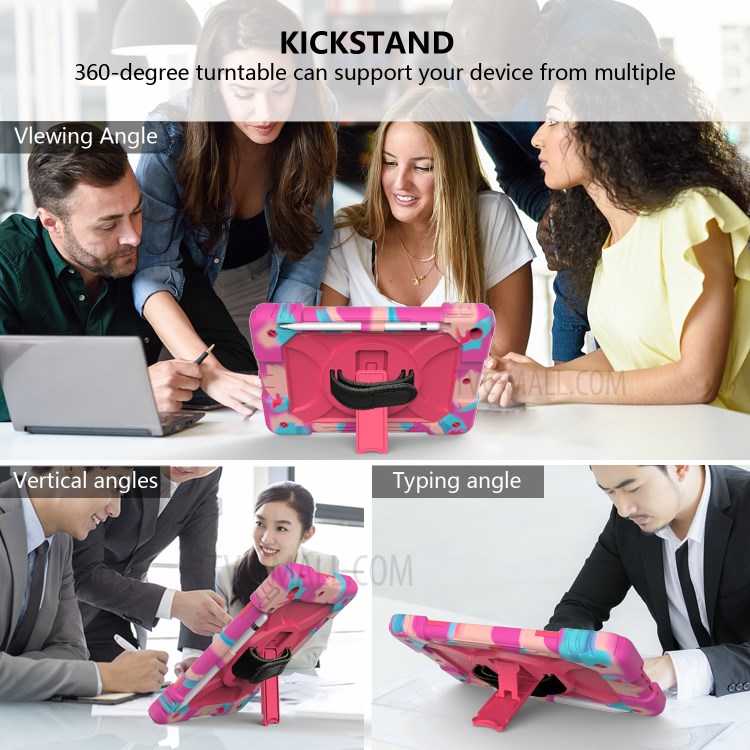 Rainbow Style 360° Swivel Handy Strap Kickstand PC Silicone Tablet Case with Shoulder Strap for iPad 10.2 (2019) - Rainbow/Rose-6