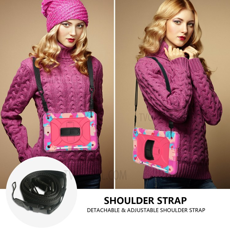Rainbow Style 360° Swivel Handy Strap Kickstand PC Silicone Tablet Case with Shoulder Strap for iPad 10.2 (2019) - Rainbow/Rose-7