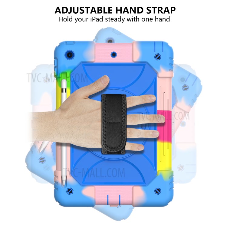 Rainbow Style 360° Swivel Handy Strap Kickstand PC Silicone Tablet Case with Shoulder Strap for iPad 10.2 (2019) - Rainbow/Blue-2