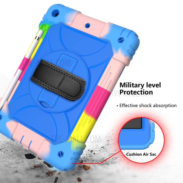 Rainbow Style 360° Swivel Handy Strap Kickstand PC Silicone Tablet Case with Shoulder Strap for iPad 10.2 (2019) - Rainbow/Blue-5