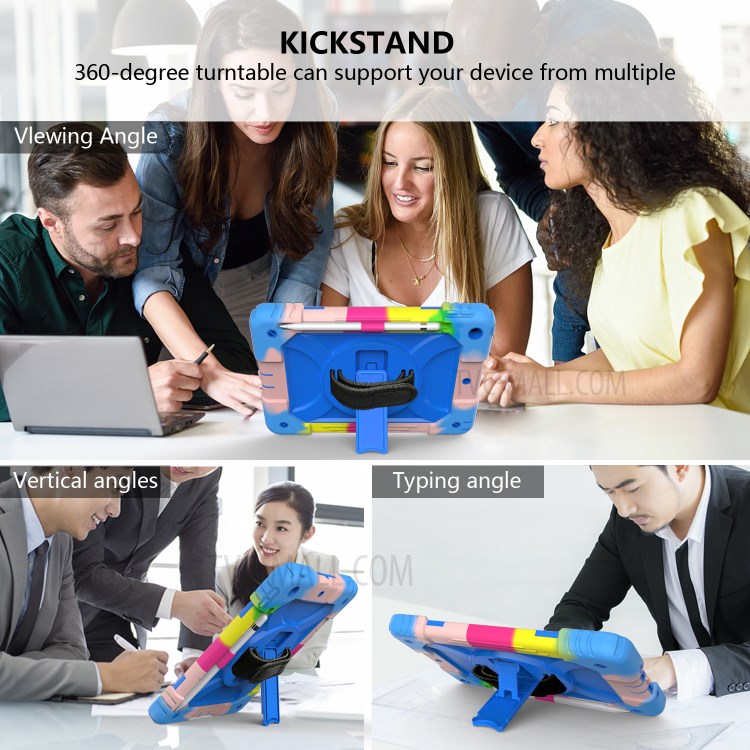 Rainbow Style 360° Swivel Handy Strap Kickstand PC Silicone Tablet Case with Shoulder Strap for iPad 10.2 (2019) - Rainbow/Blue-6