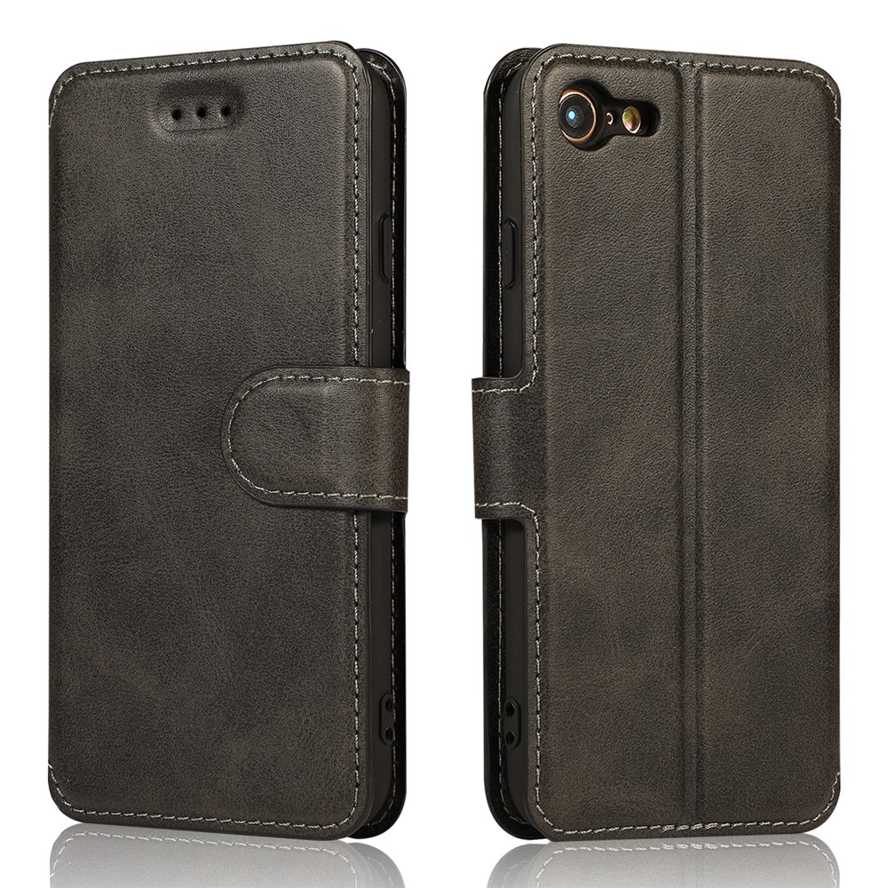 PU Leather + TPU Wallet Stand Phone Cover for iPhone SE (2nd Generation)/8/7 - Black-2