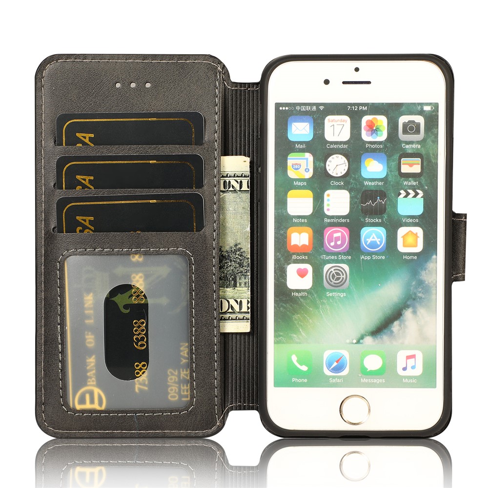 PU Leather + TPU Wallet Stand Phone Cover for iPhone SE (2nd Generation)/8/7 - Black-5