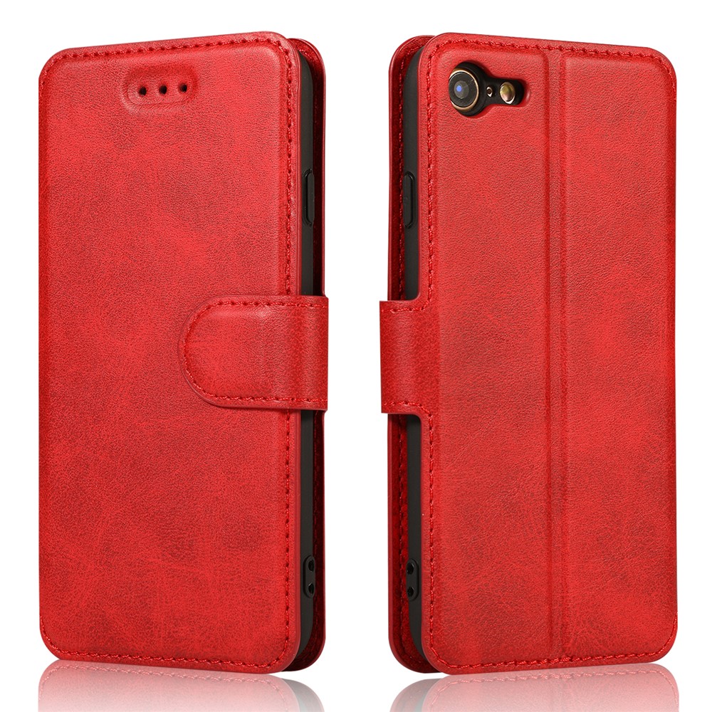 PU Leather + TPU Wallet Stand Phone Cover for iPhone SE (2nd Generation)/8/7 - Red-2