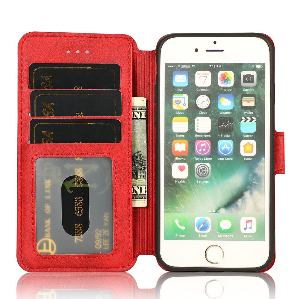 PU Leather + TPU Wallet Stand Phone Cover for iPhone SE (2nd Generation)/8/7 - Red-4