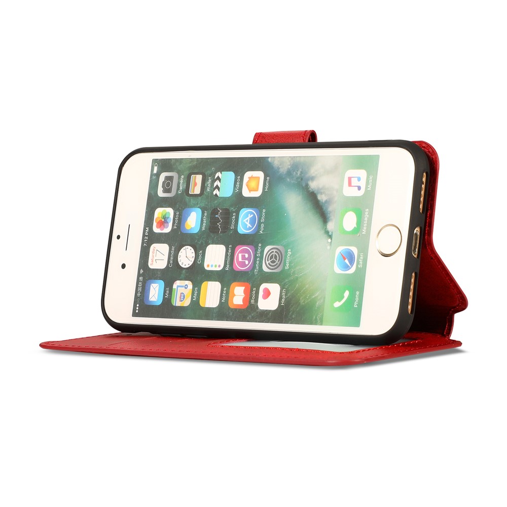PU Leather + TPU Wallet Stand Phone Cover for iPhone SE (2nd Generation)/8/7 - Red-5