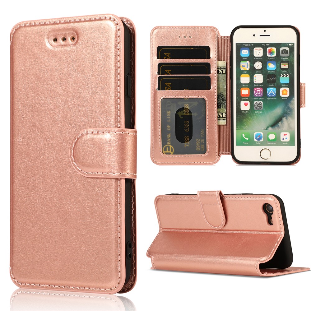 PU Leather + TPU Wallet Stand Phone Cover for iPhone SE (2nd Generation)/8/7 - Rose Gold-1