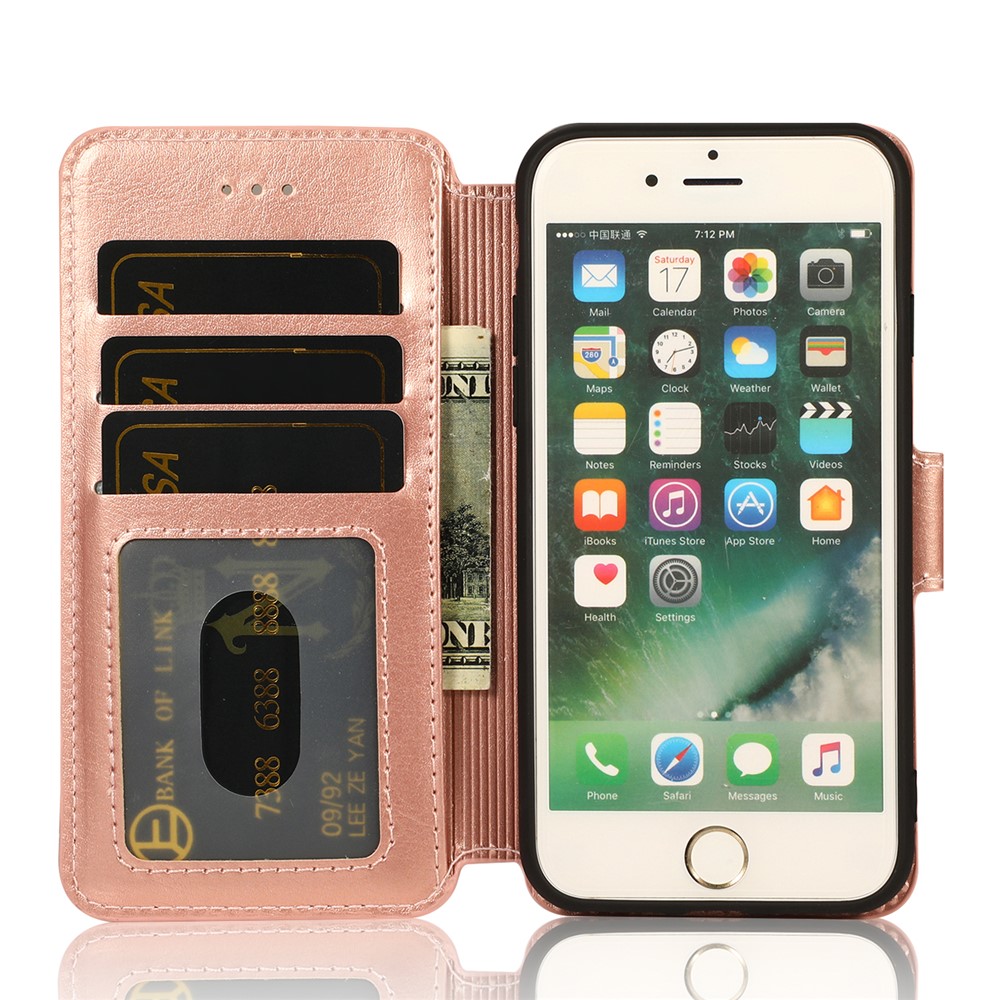 PU Leather + TPU Wallet Stand Phone Cover for iPhone SE (2nd Generation)/8/7 - Rose Gold-5