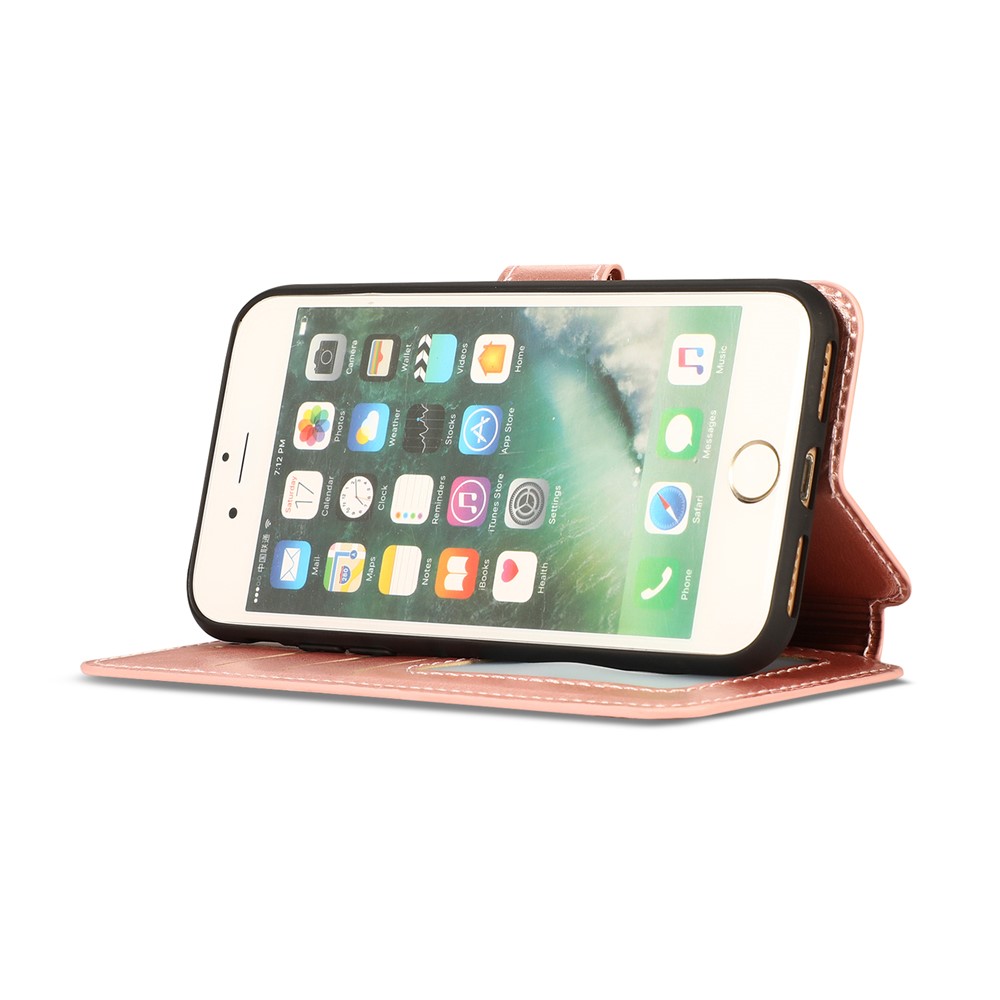 PU Leather + TPU Wallet Stand Phone Cover for iPhone SE (2nd Generation)/8/7 - Rose Gold-6