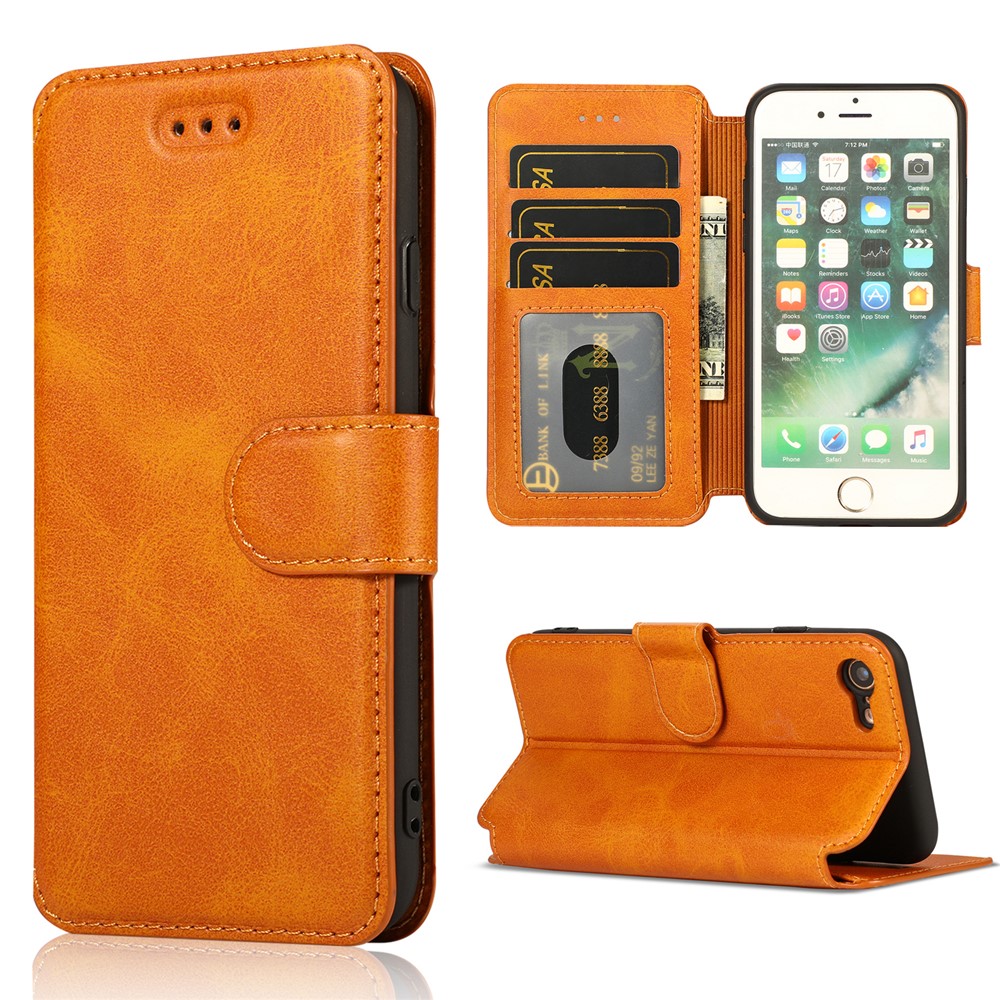 PU Leather + TPU Wallet Stand Phone Cover for iPhone SE (2nd Generation)/8/7 - Orange-1