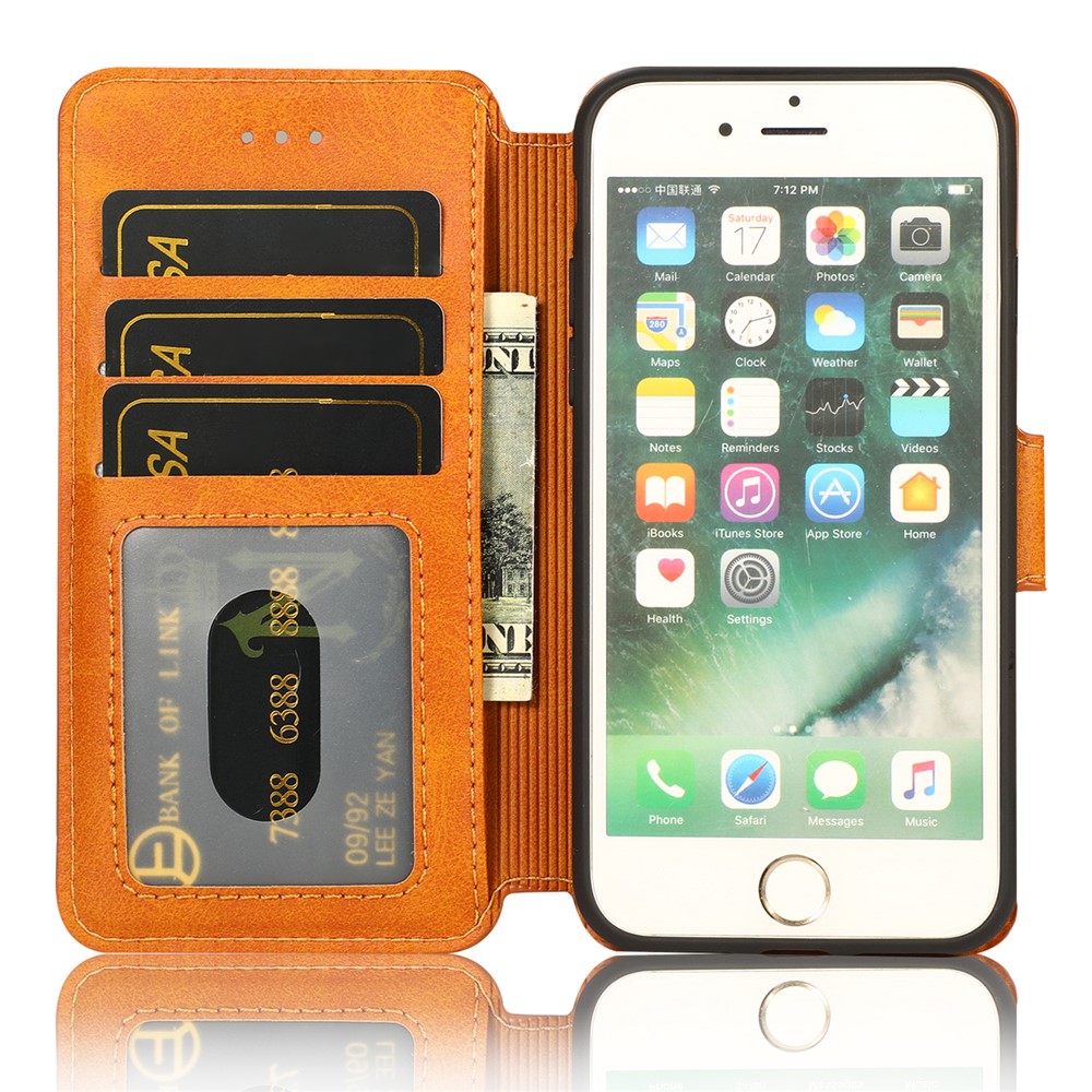 PU Leather + TPU Wallet Stand Phone Cover for iPhone SE (2nd Generation)/8/7 - Orange-5