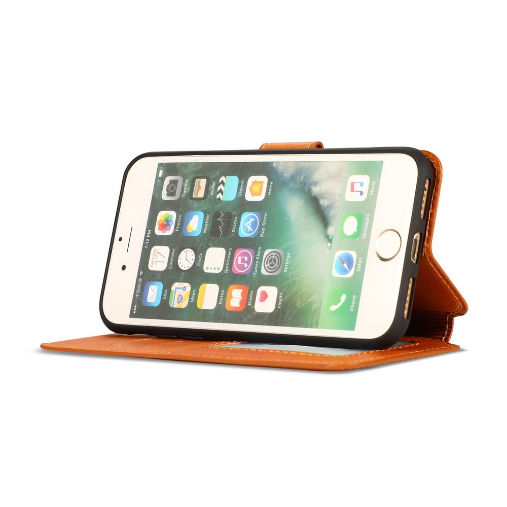 PU Leather + TPU Wallet Stand Phone Cover for iPhone SE (2nd Generation)/8/7 - Orange-6