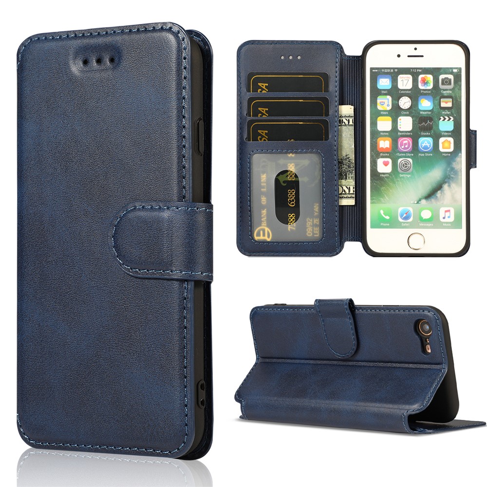 PU Leather + TPU Wallet Stand Phone Cover for iPhone SE (2nd Generation)/8/7 - Blue-1