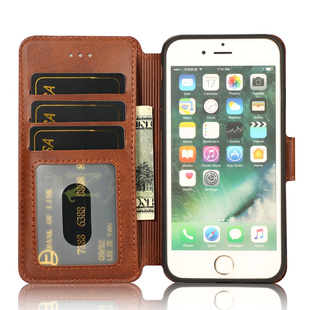 PU Leather + TPU Wallet Stand Phone Cover for iPhone SE (2020)/SE (2022)/8/7 - Brown-4