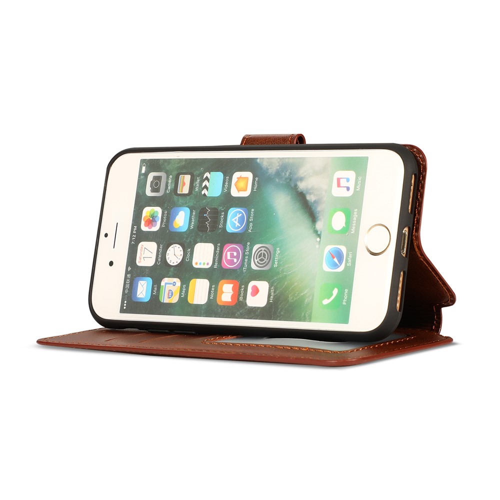 PU Leather + TPU Wallet Stand Phone Cover for iPhone SE (2nd Generation)/8/7 - Brown-5