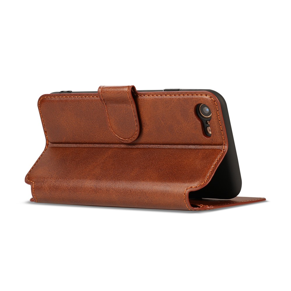 PU Leather + TPU Wallet Stand Phone Cover for iPhone SE (2nd Generation)/8/7 - Brown-6