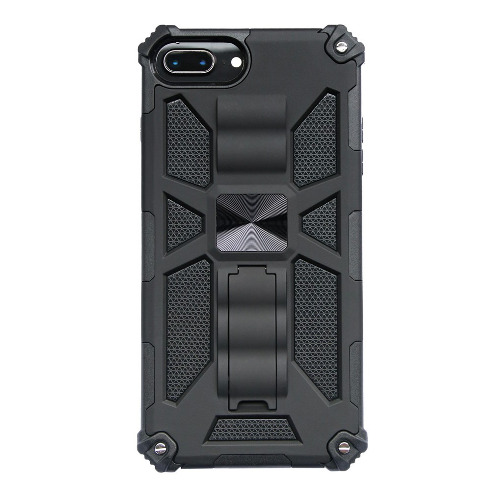 Caixa Híbrida PC TPU Protone de Armadura Kickstand Com Folha de Metal Magnético Para Iphone 6 Plus / 7 Plus / 8 Mais 5,5 Polegadas - Preto