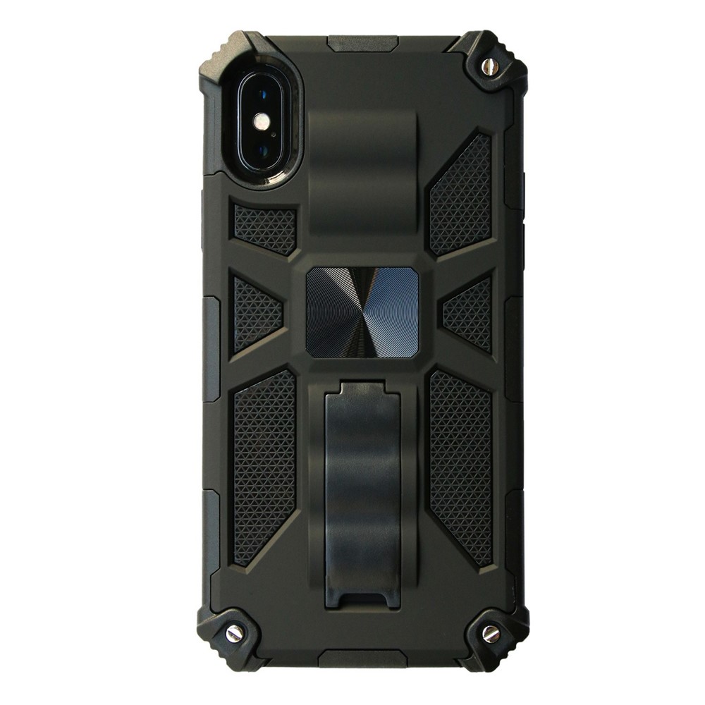 Kickstand Armor Dropproof PC TPU Hybrid Case with Magnetic Metal Sheet for iPhone XS/X 5.8-inch - Black-1