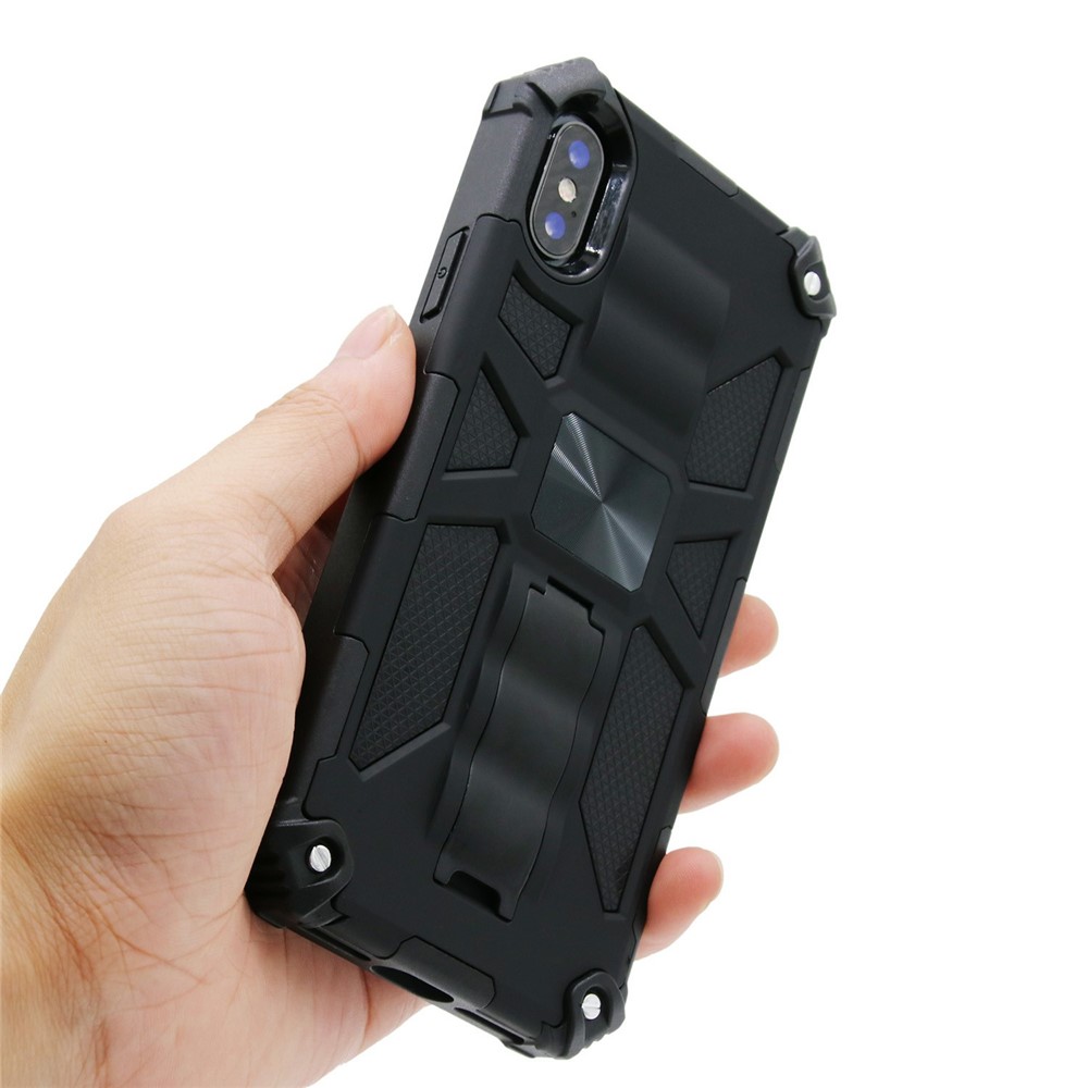 Kickstand Armor Dropproof PC TPU Hybrid Case with Magnetic Metal Sheet for iPhone XS/X 5.8-inch - Black-4