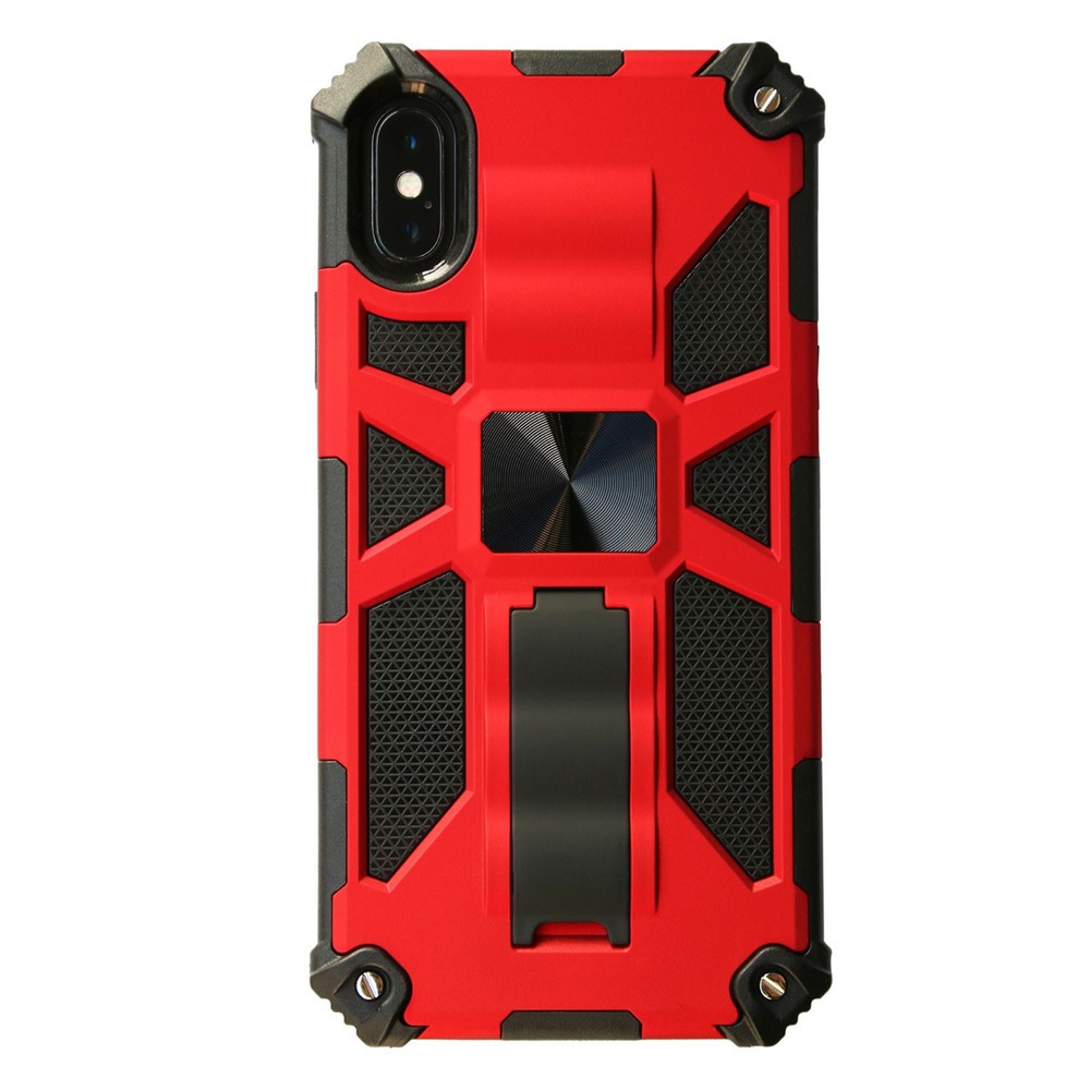 Kickstand Armor Dropproof PC TPU Hybrid Case with Magnetic Metal Sheet for iPhone XS/X 5.8-inch - Red-1