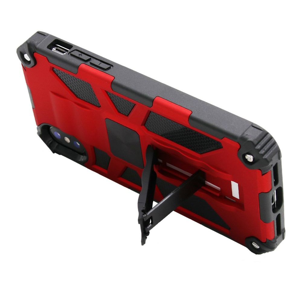 Kickstand Armor Dropproof PC TPU Hybrid Case with Magnetic Metal Sheet for iPhone XS/X 5.8-inch - Red-3
